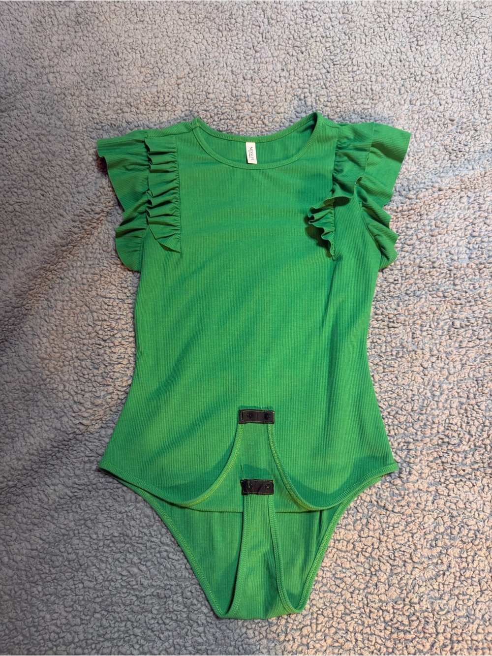 Women's Green Ruffle Sleeve Bodysuit
